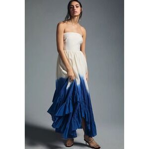 NWT Samant Chauhan Ombre Blue and Ivory Dipe Dye Strapless | Size Small